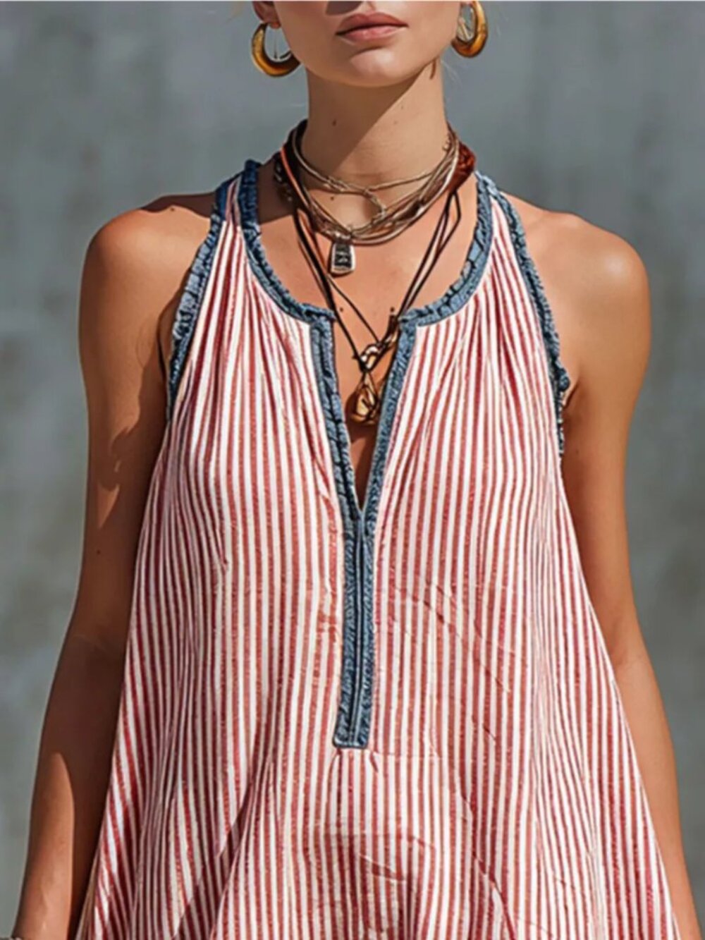 Striped Ruffle Hem Mini Dress - Picture 2 of 6